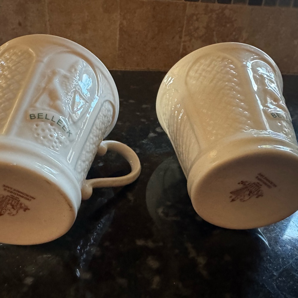 Belleek Cream Dining Mugs with Textured Design and Classic Shape - Picture 2 of 3